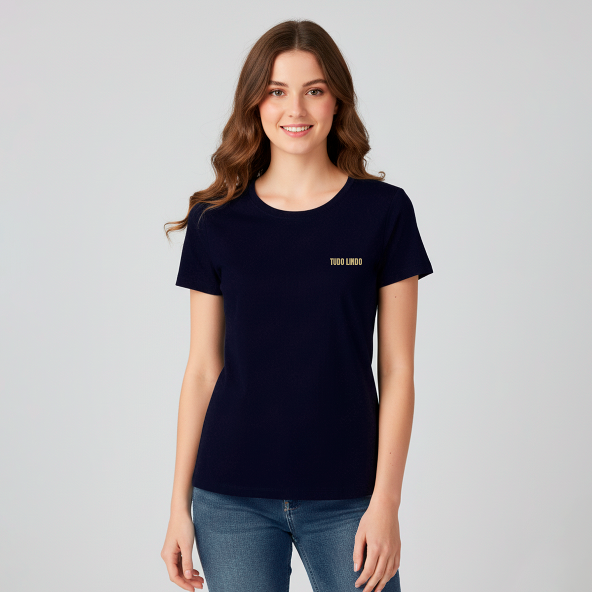 Camiseta Babylook Marinho e-lla - Tudo Lindo