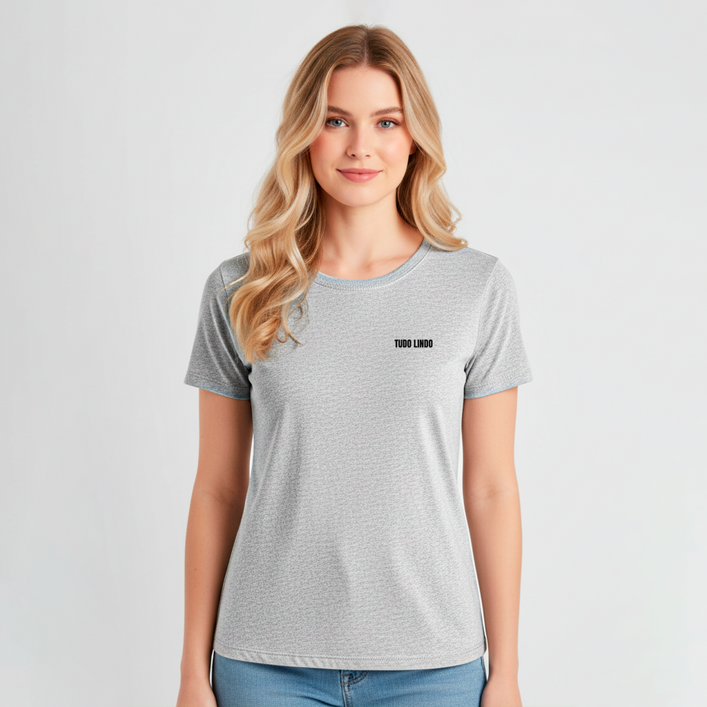 Camiseta Babylook Cinza Mescla e-lla - Tudo Lindo