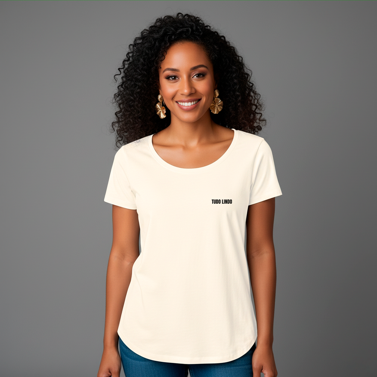 Camiseta Babylook Off White e-lla - Tudo Lindo