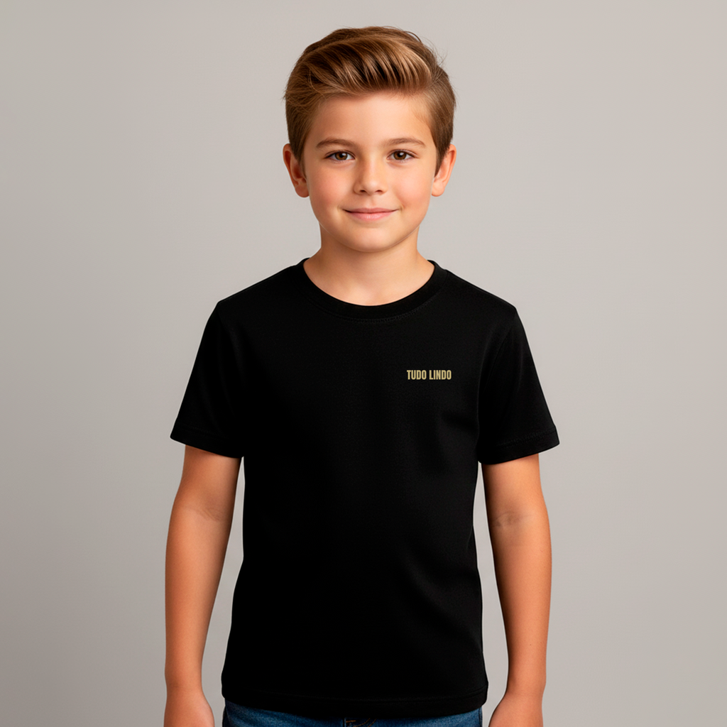 Camiseta Iinfantil Preta Unissex e-lil - Tudo Lindo