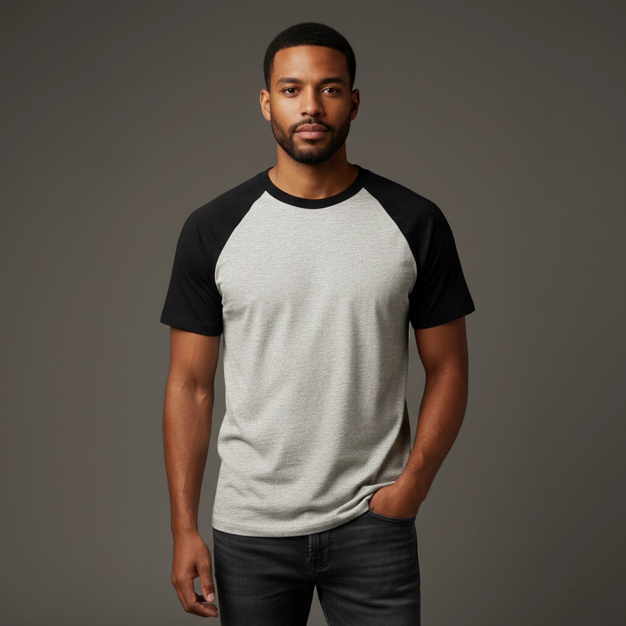 Raglan Cinza Mescla e Preta e-lo