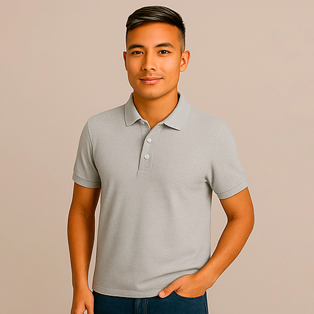 POLO CINZA MESCLA BÁSICA - MASCULINA