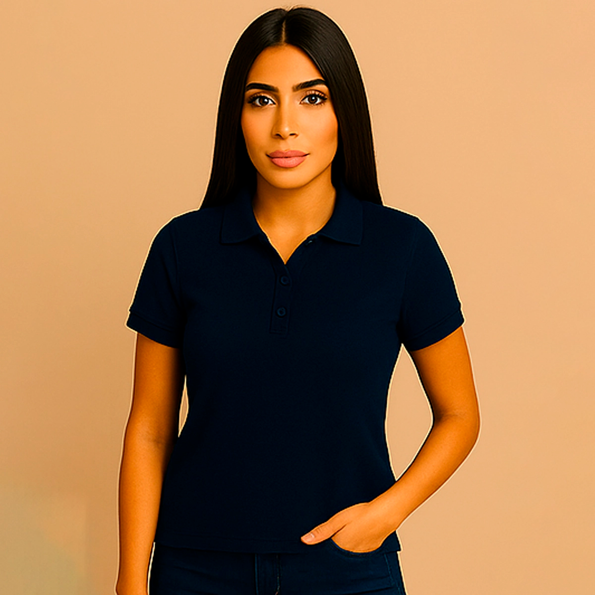 POLO AZUL MARINHO BÁSICA - FEMININA